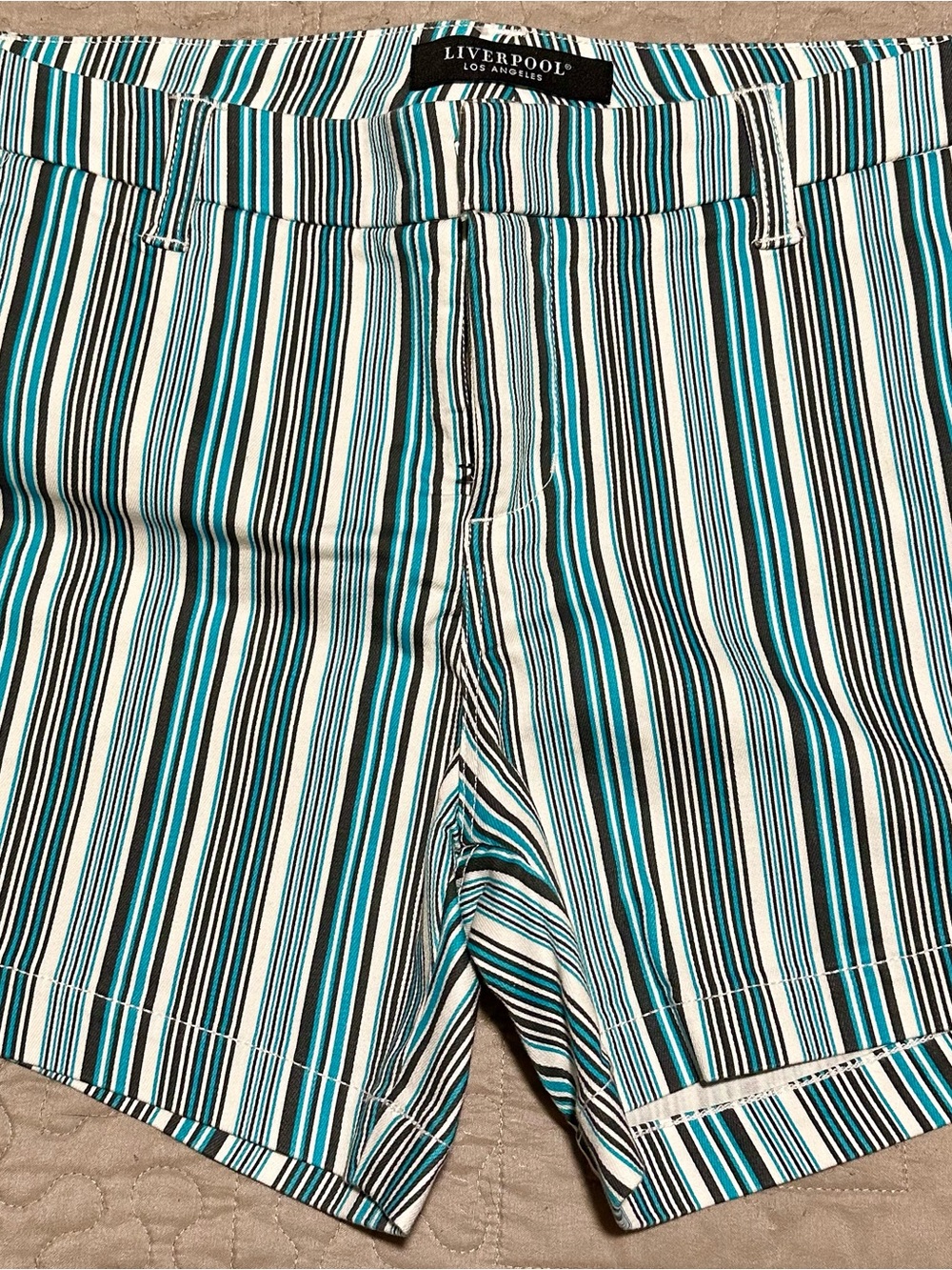 Liverpool Teal Black White Striped Bermuda Shorts